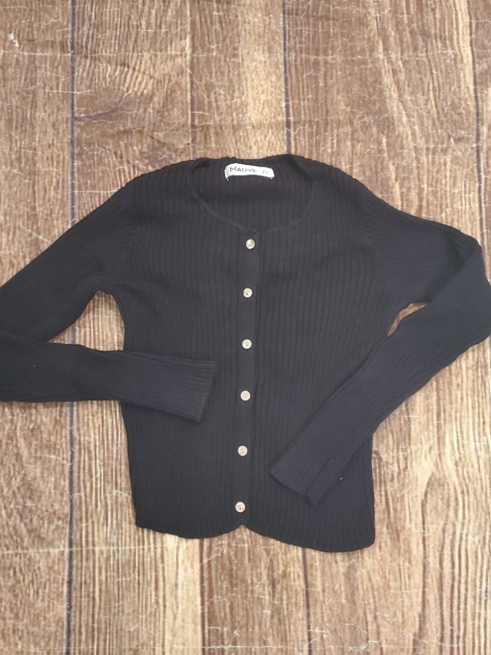 Mauve Kids Black Ribbed Button-Down Cardigan sz 7